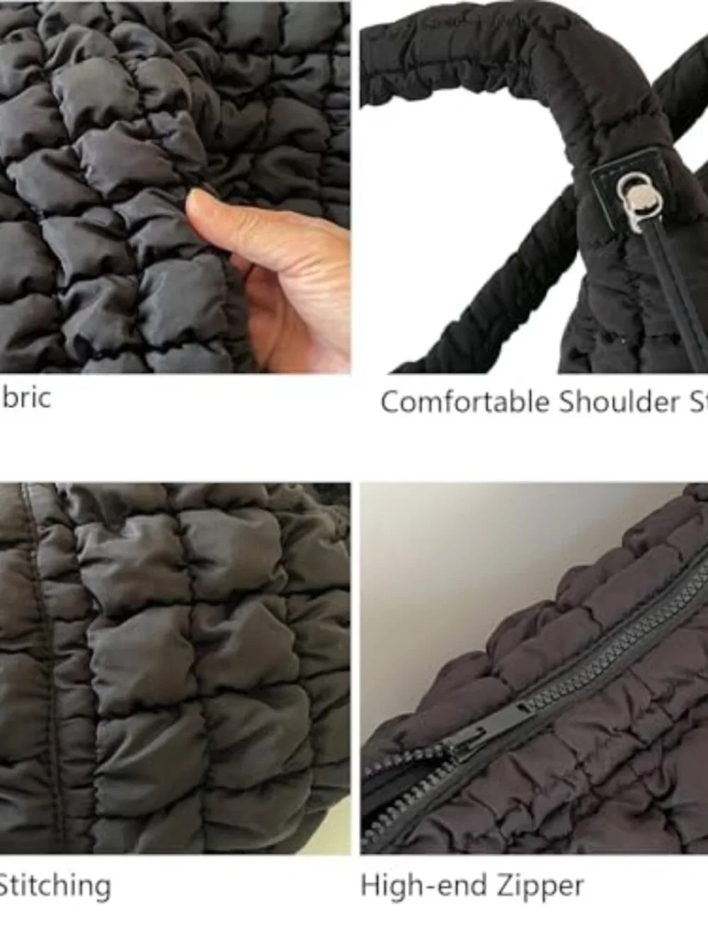 Quilted Puffy Hobo Crossbody Bag with Adjustable Strap